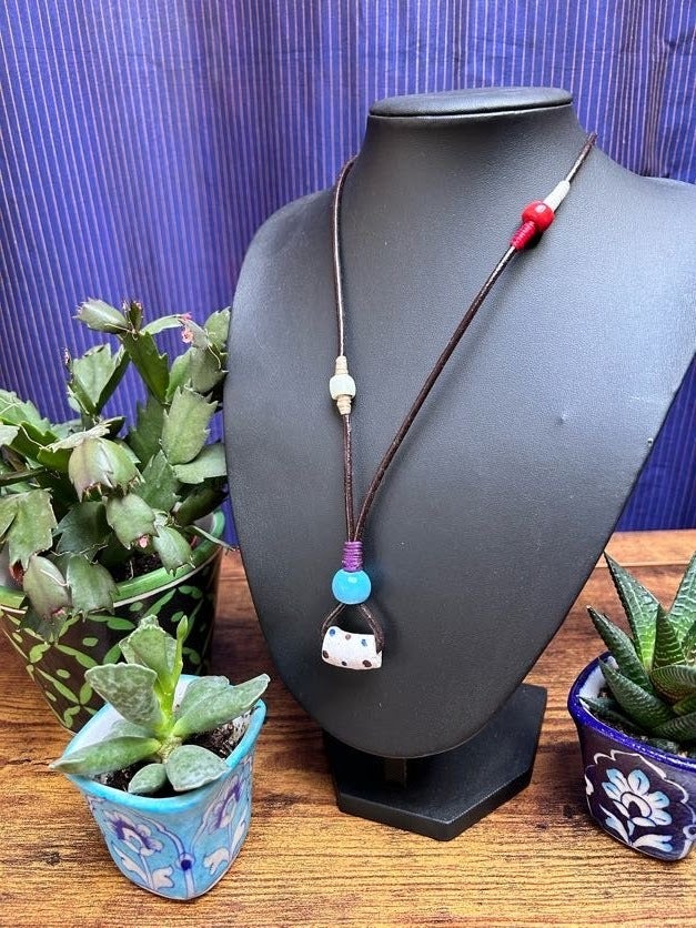 Necklace Pottery Bead Blue and Purple Sankara Imports UK
